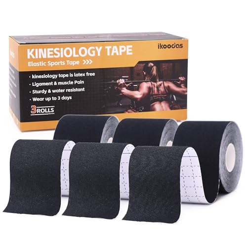 Kinesiologie Tape Physio Tape 5cm, Gelenke Unterstützung & Muskelschmerzlinderung, Schultern Plantar Fasciitis Knie Tape, Wasserdichtes & Latex Freies Kinesiotapes Sport Tape (Schwarz)