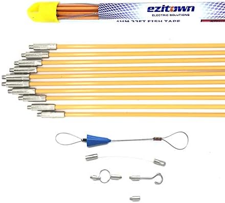 ezitown 33 FT Fiberglass Connectable Fish Tape Upgraded Version Yellow 4mm 1/6" Diameter Total 10Meter Connector Thread M4 a Suit with Hook and Hole Kit in Transparent Tube Easy Carry