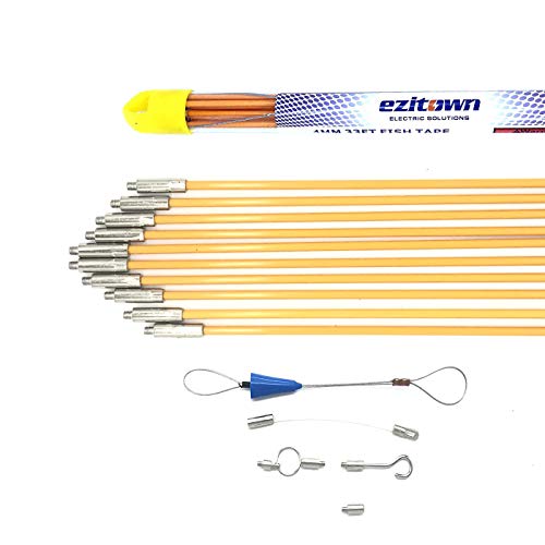 Ezitown 33 Ft Fiberglass Connectable Fish Tape Upgraded Version Yellow 4Mm 1/6" Diameter Total 10Meter Connector Thread M4 A Suit With Hook And Hole Kit In Transparent Tube Easy Carry #TOP28