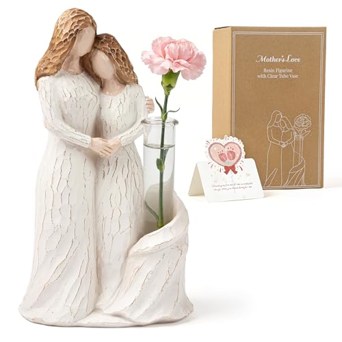AELS Hand-Painted Resin Figurine with Test Tube Vase, 7.9' Sculpted Decorative Figurine for Home Décor, Meaningful Gift for Mom, Daughter, Sister or Loved Ones...