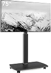 AOKCOS Rolling TV Stand for 43-75 in TVs Holds up to 110lbs, Max Vesa 400 x 600mm, Mobile TV Stand with 10 Levels Height Adjustment, 60 Degrees Swivel with Tilting, Fits for Living Room/Bedroom/Office