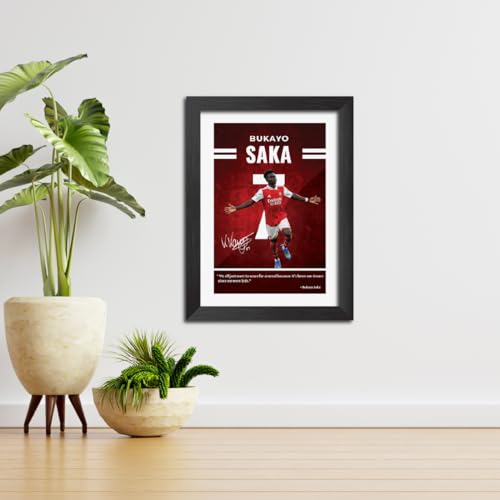 Image of TenorArts Bukayo Saka Quotes Poster Arsenal Laminated Photo Print Frame Painting with Matt Finish Black Texture (12 inches x 9inches)