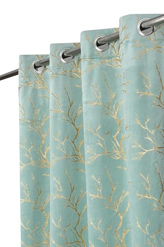 FABDRAPE Heavy Velvet Fabric Room Darkening Curtains 6 Feet for Window, Aqua Island, Pack of 2 Pieces