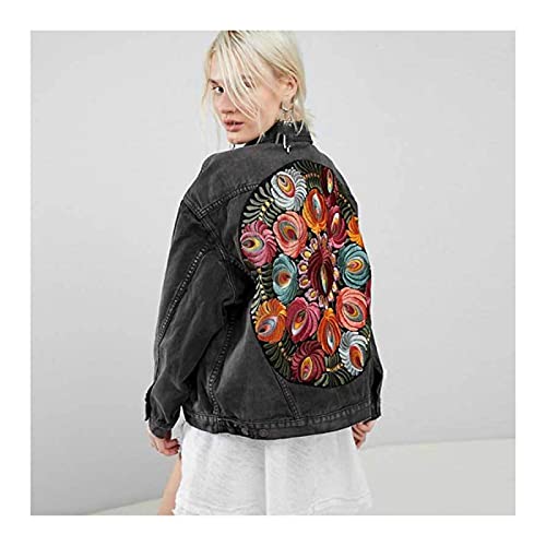 Damen Stickerei Jeansjacke - Bohemia Oversized Floral Streetwear Fashion...