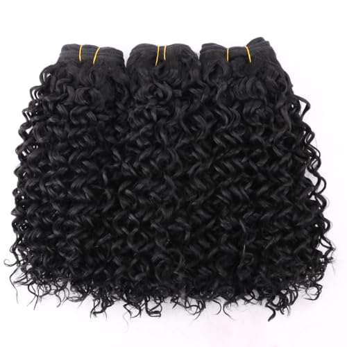 REYNA Synthetic Hair Weave Afro Kinky Curly Hair Bundles 12 Inches 3 Bundles Natural Black Short Jerry Curly Weave Extensions for Black Women(12 12 12 Inch 1B#)
