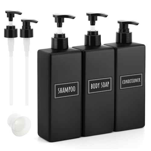 Image of Segbeauty Bathroom Soap Dispenser with 2 Extra Pumps, 3 Pack 16.9oz Shampoo and Conditioner Bottles with Funnel, 500ml Empty Shower Bottles Refillable with Labels Liquid Soap Dispenser for Bathroom