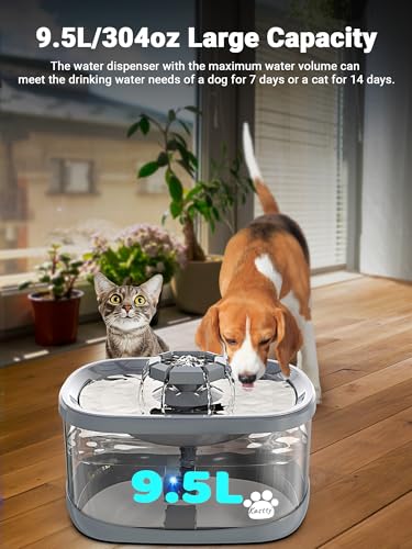 Image of Kastty 2.5Gal /9.5L Dog Water Fountain Extra Large Pet Fountain 3 Flow Modes Cat Fountain w /Larger Filter Super Filtration& Smart LED Pump& Safe Touch Tech, BPA-Free, Quiet, Ideal for Large Dogs Pets