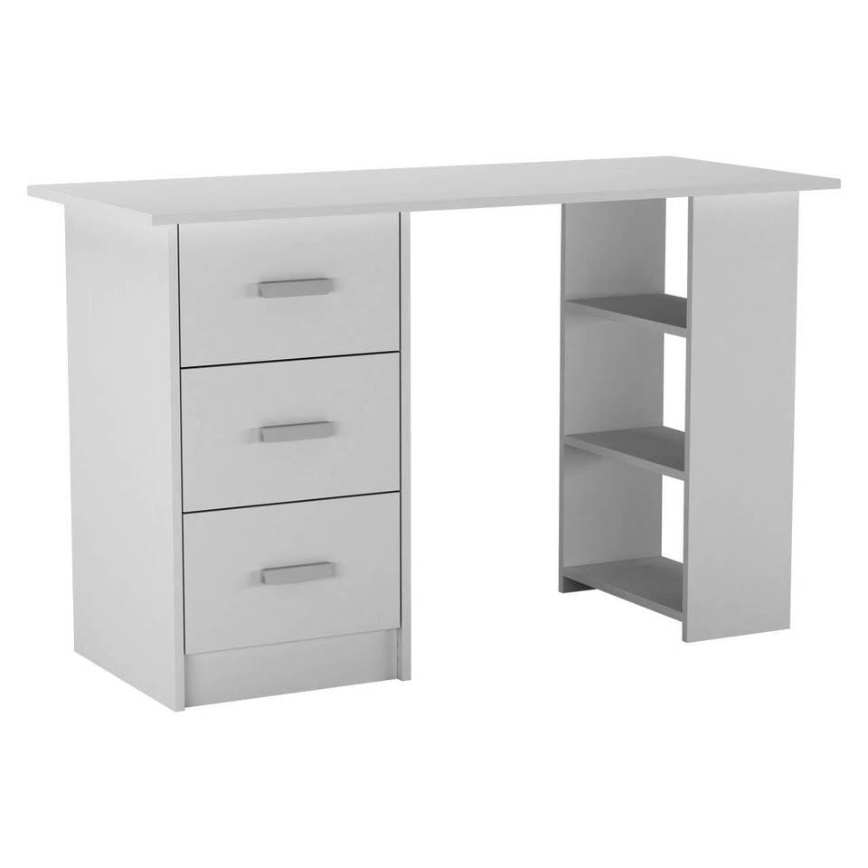 URBNLIVING H72cm x W115cm x D49cm Large Black White Grey Oak Computer Desk Office Bedroom Makeup Vanity Dressing Customizable Table 3 Drawers Shelves and Storage Unit
