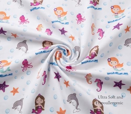 Image of Baby Girl Fitted Crib Sheet Mermaid Adventures, 100% Soft Breathable Microfiber Baby Sheet, Fits Standard Size Crib Mattress 28in x 52in, Nursery Sheet