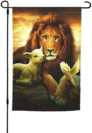 12x18in Garden Flag Sunset Lion Lamb Bird Double Sided Christmas Garden Flag Outdoor Decorative Flags For Winter Outdoor Garden Yard Lawn Christmas Easter Decoration