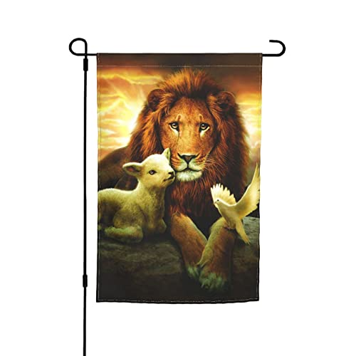 12X18In Garden Flag Sunset Lion Lamb Bird Double Sided Christmas Garden Flag Outdoor Decorative Flags For Winter Outdoor Garden Yard Lawn Christmas Easter Decoration #TOP1