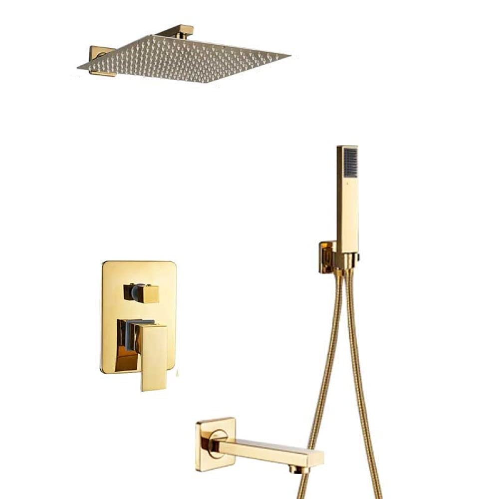 Douche à effet pluie dorée de luxe et mitigeur mural pour une salle de bain moderne