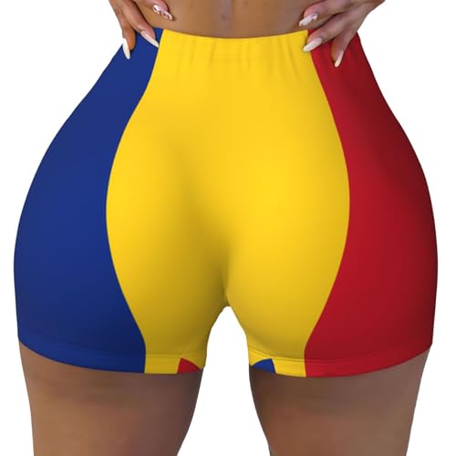 Flag of Romania Pattern Sports Shorts, high Elastic Slim Fitness Pants, Suitable for Yoga/Leisure/Daily wear