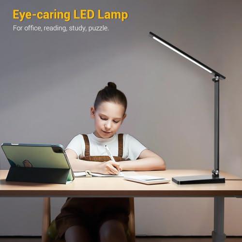 Image of LED Desk Lamp for Home Office, 3 Levels Dimmable Desk Light with USB Charging Port, Small Study Lamp, Reading Light for Table, Black, 5000K