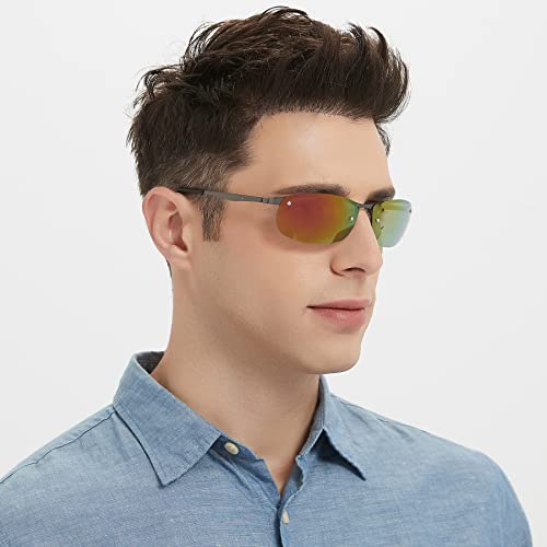 Image of 3 Pack Polarized Sunglasses for Men, Semi-Rimless Frame Driving Fishing Sun glasses UV400 Block Glare /Blue Light