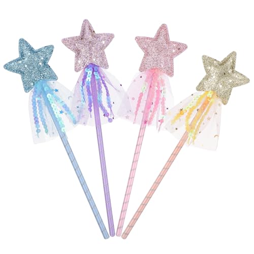 Gsbnjuy 4 Pack Princess Star Wand Glitter Fairy Wand Princess Wands Stick Dress-up Wands Costume Party Favors Gifts for Adults Women Christmas Halloween Birthday Play Show Prom