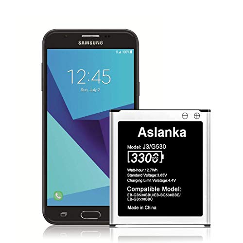 Aslanka Battery for Samsung J3, High Capacity 3300mAh (Enhanced) Battery Replacement Compatible Galaxy J3 J320A J320V EB-BG530BBU EB-BG530BBE J5-G530P G530AZ-24 Months Warranty