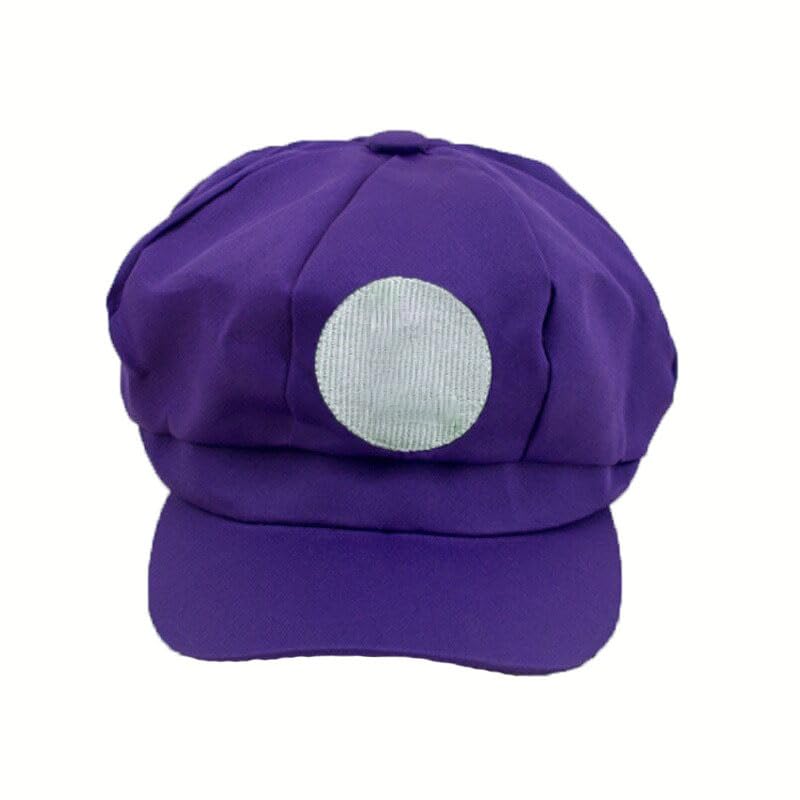 jokeshop Mario Luigi Wario Waluigi Toad Hat Cap Plumber Bros Overalls Video Game Character Fancy Dress Cosplay Costume Party (Purple - Waluigi) — image 1