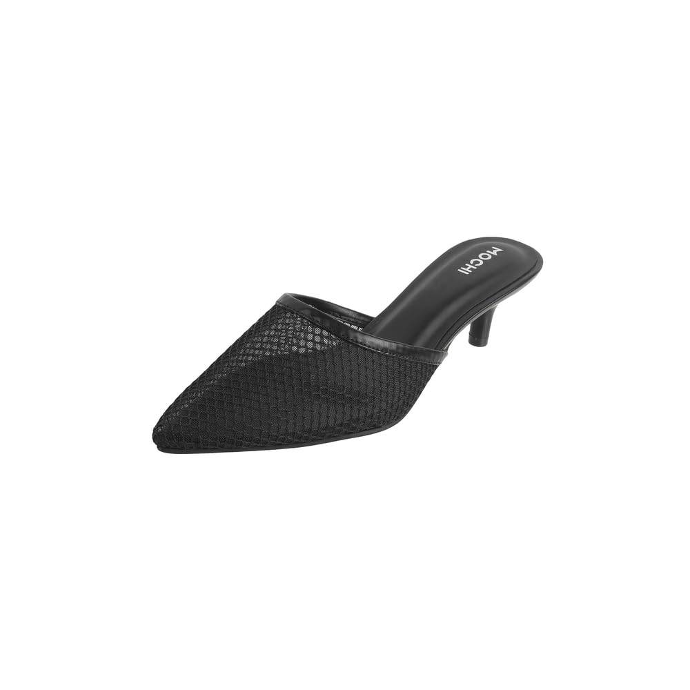 mochi Women's Mesh Leather Kitten Heel Fashion Slip-on Mules-picture-32