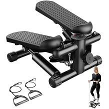 Mini Stair Steppers with Resistance Bands for Exercise at Home, Portable Exercise Twist Stepper Machine for Full Body Workout, Hydraulic Fitness Stepper with LCD Monitor, Black