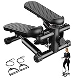 Mini Stair Steppers with Resistance Bands for Exercise at Home, Portable Exercise Twist Stepper Machine for Full Body Workout, Hydraulic Fitness Stepper with LCD Monitor, Black