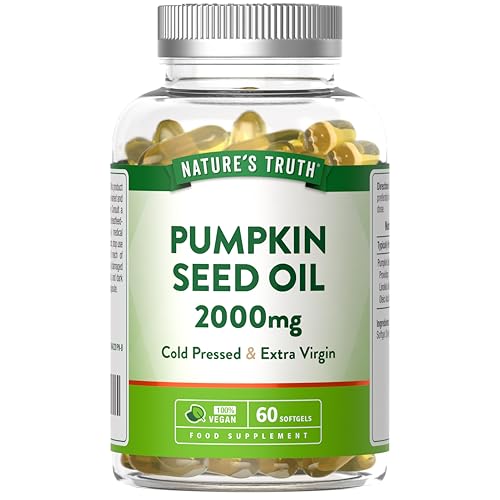 Pumpkin Seed Oil 2000mg | Vegan High Strength Pumpkin Seed Capsules | Omega 6 and 9 Fatty Acids | 60 Softgels | Cold-Pressed & Extra Virgin | Nature's Truth