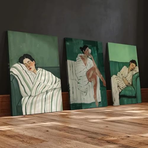 Toile murale abstraite vert émeraude ZHAOLIN pour habiller un mur vide de salon 3 cadres