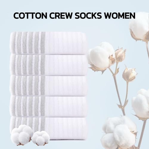 Heatuff Womens Crew Socks Cotton Running Cushion Athletic Calf Long Socks for Women 5 Pairs2