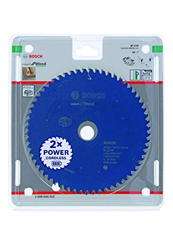 Bosch 1x Kreissägeblatt Expert for Wood (Holz, Sägeblatt Ø 190 x 30 x 1,5 mm, 60 Zähne, Professional Zubehör Akku Handkreissäge)