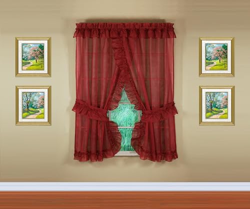 Image of Today's Curtain, Emelia Priscilla Sheer Pair 60 inch W x 84 inch L, Burgundy, 5-Piece-Set