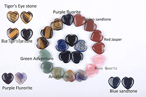 Jic Gem 20 Pcs Mixed Crystal Heart Stone Heart Chakra 30Mm Reiki Balancing Hand Carved Polished Palm Worry Stone Chakra Jewelry Making And Collection #TOP2