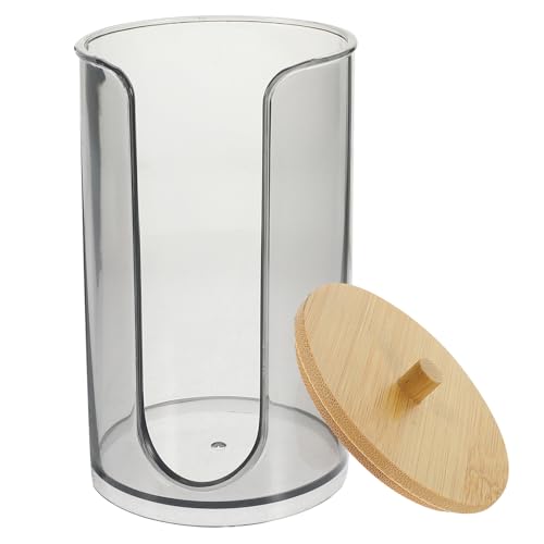 OUNONA Mouthwash Cup Dispenser Bathroom Storage Jar Cup Holder Suction Bamboo Lid