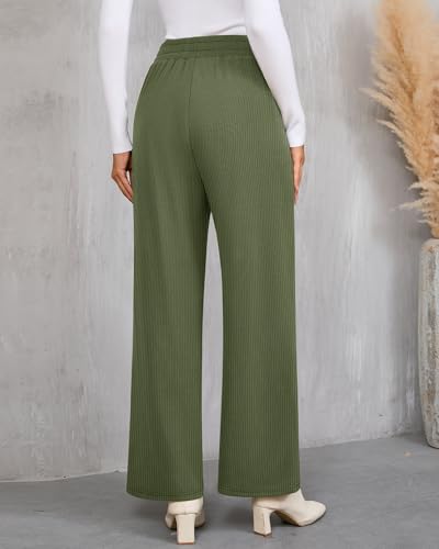 Ficerd Women's Wide Leg Lounge Pants with Pockets, Casual Work Baggy Pant Elastic Waist Sweatpants Loose Ribbed Trouser2