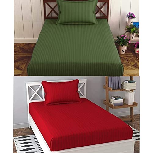 Image of Prime Collection 260 TC Combo Pack of 2 Single Sized (90x60) Satin Striped Bedsheet with 2 Pillow Cover Long Lasting Single Bedsheet for Hotel, Hospital and Home Use
