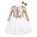 Freebily Vestito Cerimonia Bambina Invernale Maniche Lunghe Top Paillettes Tutu Bimba con Fascia Principessa Abito Elegante Lungo da Battesimo Matrimonio Sposa Compleanno Oro 7-8 Anni