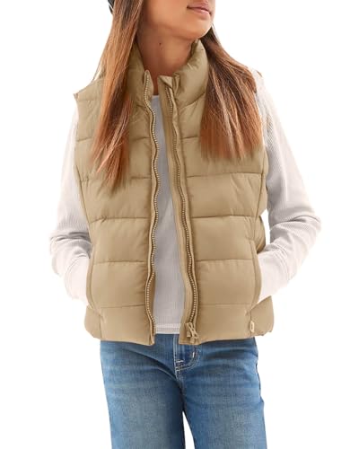 Haloumoning Girls Puffer Vest Kids Zip Up Padded Gilet Winter Quilted Jackets Fashion Outwear 5-14 Years