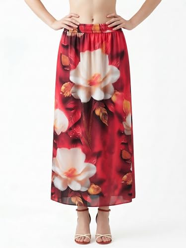 Image of VAGISHA Women's 4-Metre Flared Long Skirt | Skirts for Women Long Length | Long Skirts for Girls | Ethnic & Boho Printed Wear with Elastic Waist | Perfect for Party, Festive & Casual Look