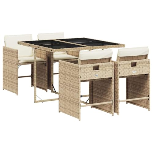 vidaXL Ensemble à Manger de Jardin avec Coussins 5 pcs, Chaises à Manger avec Table, Ensemble de Meubles, Moderne, Beige Résine Tressée