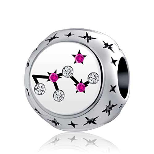 Leo Horoscope Zodiac Sign Birthday Charm Constellation Clear CZ Astrology Bead for Bracelet Necklace