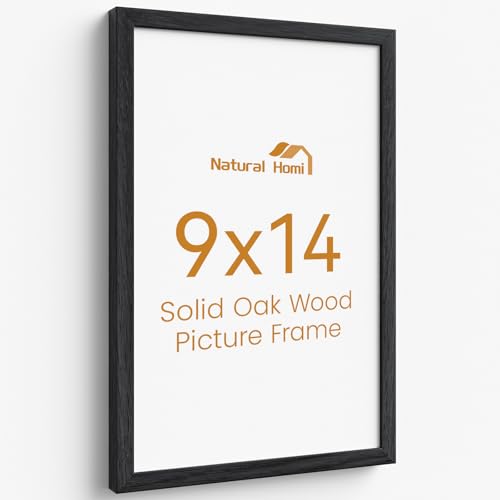 Image of 9x14 Picture Frame,Solid Oak Wood 9 inchx14 inch Photo Frame, Black Color Tempered Real Glass 9 by 14 Wooden Frames with No Mat,14x9 Picture Frames for Wall or Tabletop Display