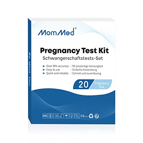 MOMMED Prueba de Embarazo, Test de Embarazo con sensibilidad HCG de 25 mIU/ml, HCG Test, Pregnancy Test, Detección más rápida en 1 minuto, 20 unidad