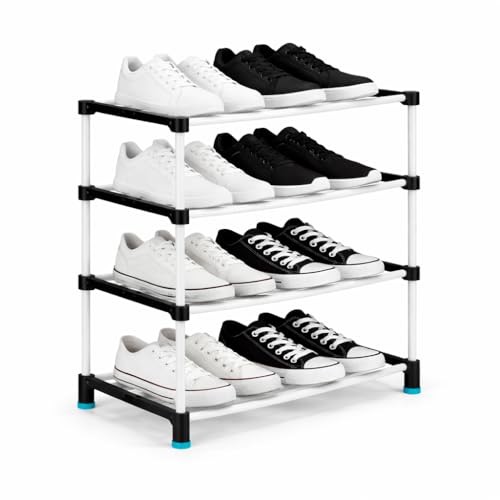 Image of PlexEnt 4 Tier Foldable & Stackable Shoe Rack Organizer for Home Storage | Space Saving Plastic Shoe Stand for Bedroom, Entryway & Closet | Lightweight Durable Multipurpose Shoe Storage Shelf (4)