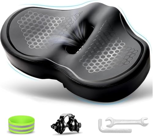 ワイド衝撃吸収クッション付き自転車サドル – エルゴノミクス設計の快適サドル、マウンテンバイク・シティバイク対応 – 男女兼用、ロードバイク・室内トレーニングにも最適