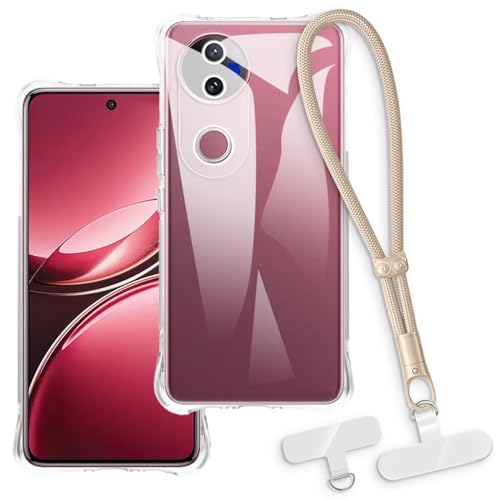 OAGELIM 2-in-1�ی�P�[�X�ƃ��X�g�X�g���b�v Vivo V50e 5G V2428 �Ƃ̌݊������� ���O���\�ȃ��j���[�h�t���d�b�J�o�[�A����~�ߕ����h�~�O���b�v�n���h�� (�N���A + �S�[���h)