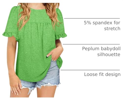 Image of Ebifin Girls Short Sleeve Tops Kids Peplum Babydoll T Shirts Tees 4-15Y | Girls T-Shirts, Crew neck Short Sleeve Shirts, Casual Tunic Tops, Cute Blouses, Summer Tees, Ruffle Hem, Loose fit