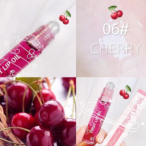 Lip oil set, 4-piece set with clear and fruity lip oil and long-lasting moisturizing lip balm, suitable for dry and chapped lips (peaches, strawberries, oranges and cherries) - Image 4