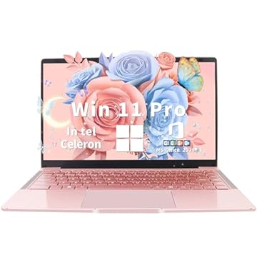 Laptop ultraleve e portátil de 35.6 cm ouro rosa - Win11 Pro/Office 2019, Celeron J4105, tela FHD IPS, 6 GB de RAM, dobradiça de 180°/HDMI/WiFi/BT - perfeito para viagens, trabalho, estudo e lazer!
