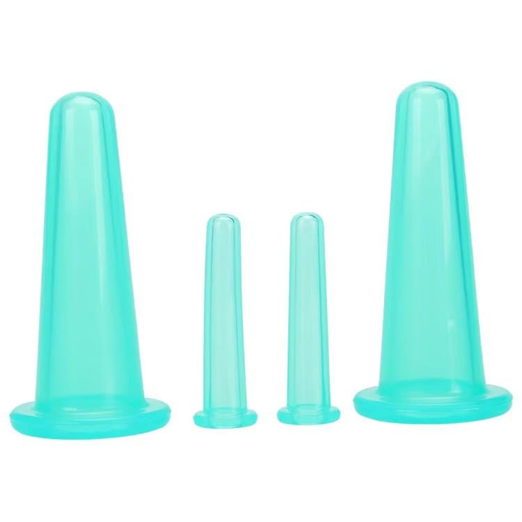 4Pcs Massage Cupping Set Silicone Mini Facial Cups Face Massager Helper Skin Care Neck Back Eyes Massaging Cup Safe to Use, Don't Worry About Burns Health Care Products (Green)