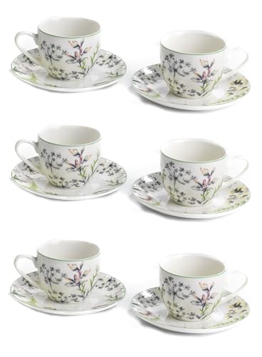  PABEN Servizio da Caffé 6 Persone in Porcellana Nàvel Collezione Wild Flower Regalo bomboniera con Elegante Scatola litografata