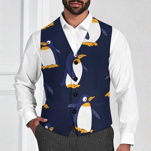 Cute Penguin Pattern Men's Formal Suit Vest for Business Formal Or Casual Dress Waistcoat Wedding2